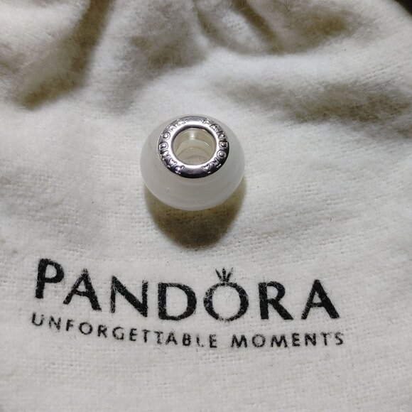 Pandora Sterling Silver Murano Art Glass Charm Beads Set of 3 White Purple Green - Picture 8 of 11